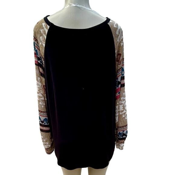 a.gain New! Tribal Aztec Top V Neck Puff Long Sleeve Super Soft Pullover Blouse - Picture 12 of 15